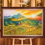 Ảnh bìa tranh Dải Vàng Đón Bình Minh, ruộng bậc thang và nắng sớm