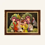 Tranh Tứ Khúc Dưới Tán Sen 75x105cm – bốn nữ nghệ nhân hòa tấu bên hoa sen