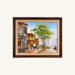 Tranh Tán Cây Phố Cũ khổ 75 × 95 cm, cảnh phố xưa dưới tán cây xanh
