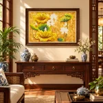 Phối cảnh phòng khách phong cách Đông Dương