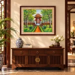 Phối cảnh phòng khách phong cách Đông Dương