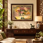 Phối cảnh phòng khách phong cách Đông Dương