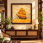 Tranh Kim Phàm Khai Vận trong phòng khách phong cách Đông Dương
