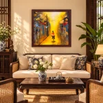 Ngõ Phố Ánh Vàng – Tranh Trừu Tượng 100x100cm - Ảnh 3