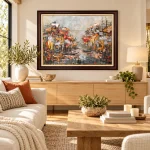 Phối cảnh Bến Nước Phố Thị trong phòng khách hiện đại tông ấm
