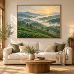 Tranh canvas Sương sớm trên đồi chè trong phòng khách
