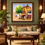 Phối cảnh Nắng Qua Phố Cũ trong phòng khách phong cách Đông Dương